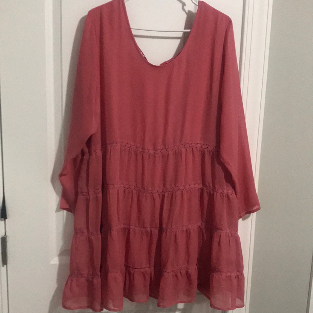 Wrangler size XL mauve pink ruffled lined dress w/ back lace design NWOT